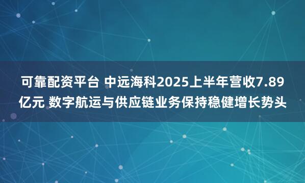 可靠配资平台 中远海科2025上半年营收7.89亿元 数字航运与供应链业务保持稳健增长势头